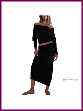 Off Shoulder Batwing Sleeve Top Maxi Pencil Skirt Set